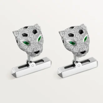 Panthere De Cartier mansjettknapper – rhodinert hvitt gull, diamanter, smaragder, onyx – Cartier
