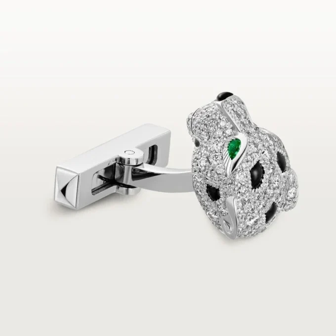 Panthere De Cartier mansjettknapper – rhodinert hvitt gull, diamanter, smaragder, onyx – Cartier