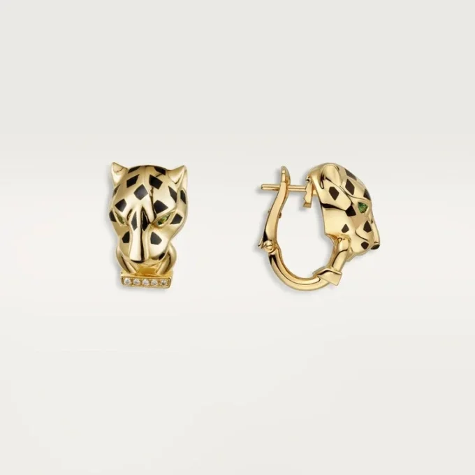 Panthere De Cartier-øreringer – gult gull, lakk, diamanter, tsavorittgranater, onyx – Cartier