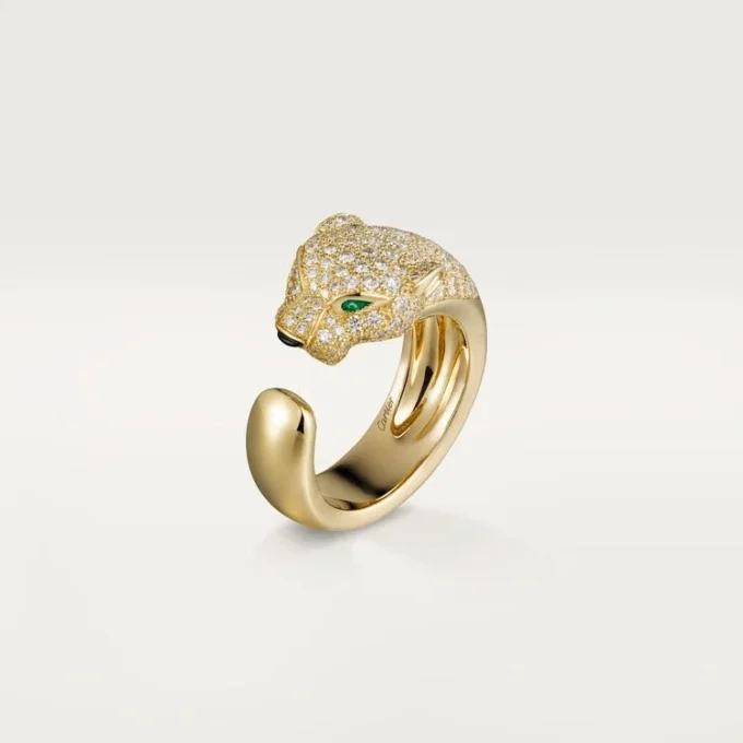 Panthere De Cartier-ring – gult gull, diamanter, smaragder, onyx – Cartier
