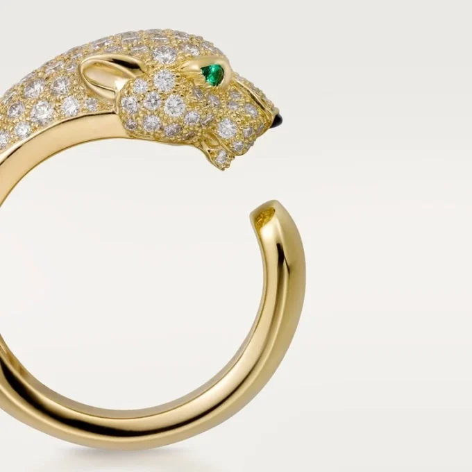Panthere De Cartier-ring – gult gull, diamanter, smaragder, onyx – Cartier