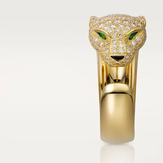 Panthere De Cartier-ring – gult gull, diamanter, smaragder, onyx – Cartier