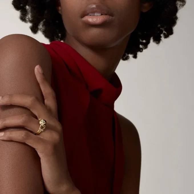 Panthere De Cartier-ring – gult gull, lakk, diamanter, tsavorittgranat – Cartier