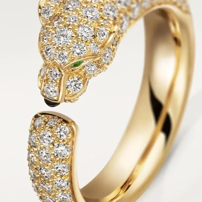 Panthere De Cartier-ring – gult gull, smaragder, onyx, diamanter – Cartier