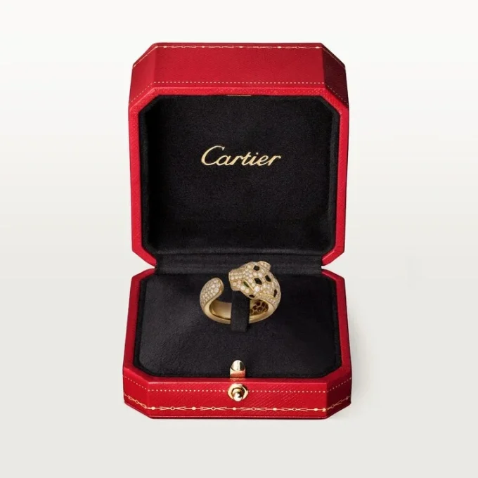 Panthere De Cartier-ring – gult gull, smaragder, onyx, diamanter – Cartier