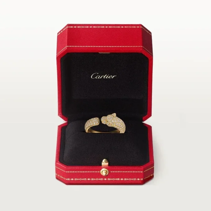 Panthere De Cartier-ring – gult gull, smaragder, onyx, diamanter – Cartier