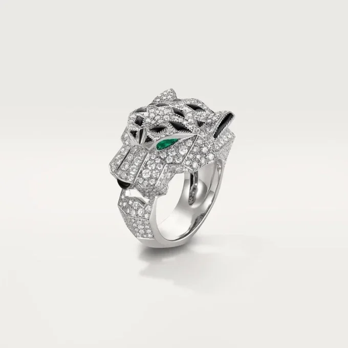 Panthere De Cartier-ring – hvitt gull, diamanter, smaragder, onyx – Cartier