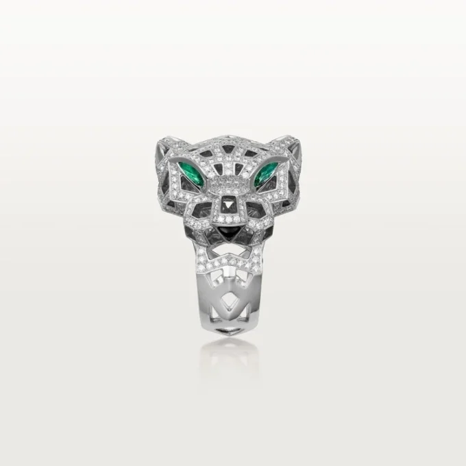 Panthere De Cartier-ring – hvitt gull, onyx, smaragder, diamanter – Cartier