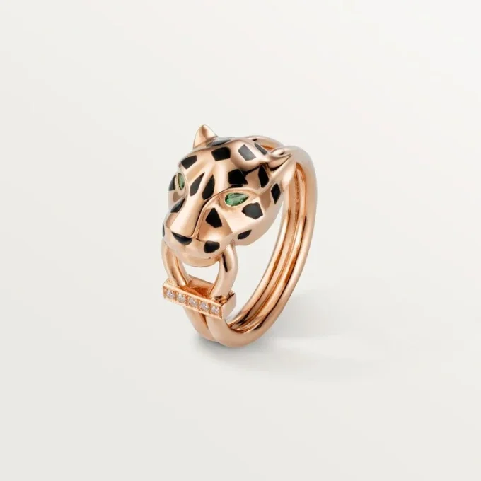 Panthere De Cartier-ring – rosa gull, tsavorittgranater, onyx, svart lakk, diamanter – Cartier