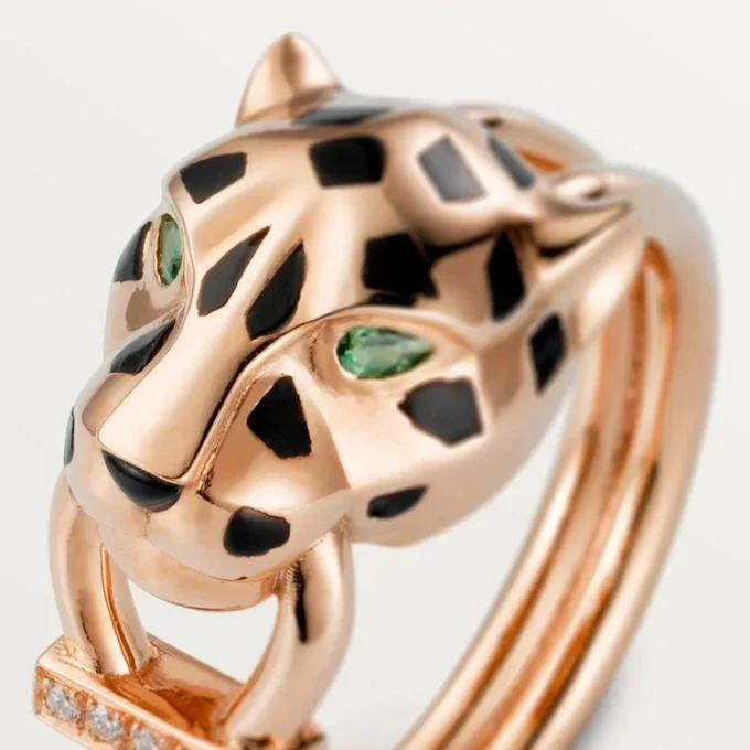Panthere De Cartier-ring – rosa gull, tsavorittgranater, onyx, svart lakk, diamanter – Cartier