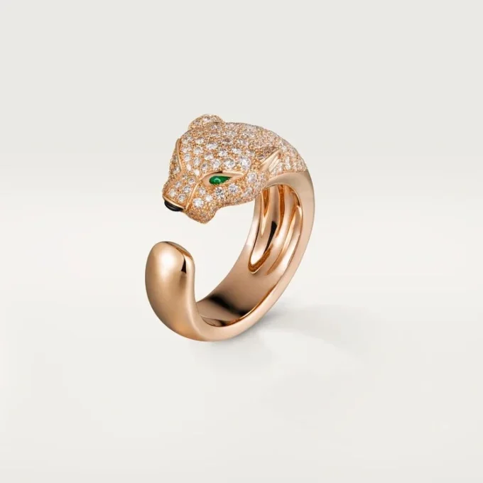 Panthere De Cartier-ring – Rosagull, diamanter, smaragder, onyx – Cartier