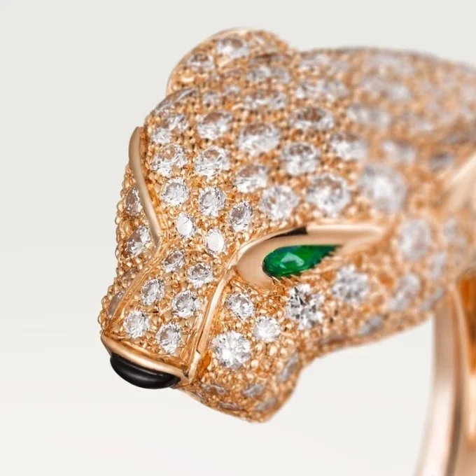 Panthere De Cartier-ring – Rosagull, diamanter, smaragder, onyx – Cartier
