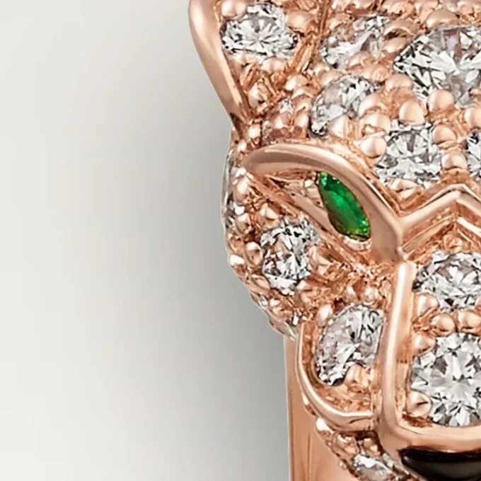 Panthere De Cartier-ring – Rosagull, onyx, smaragder, diamanter – Cartier