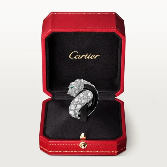 Panthere De Cartier-ring, svart lakk, pavé