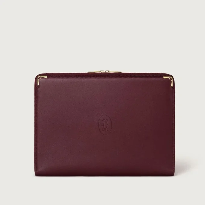 Portfolio, Must De Cartier – burgunder kalveskinn, gullfinish – Cartier