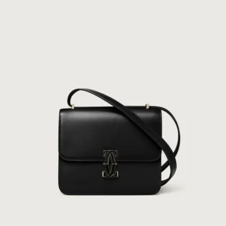 Skulderveske, Mini, Double C De Cartier – Svart kalveskinn, gull og svart emaljefinish – Cartier