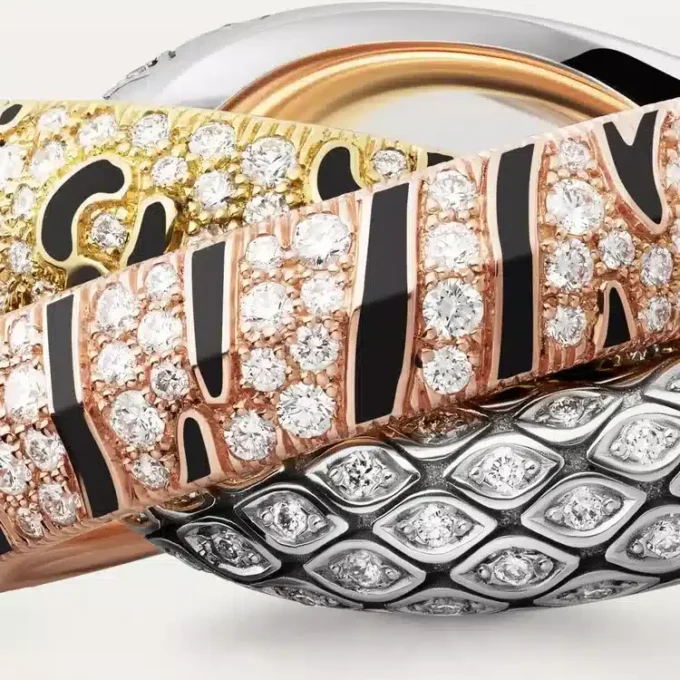 Trinity-ring til to fingre, lakkert, pavé